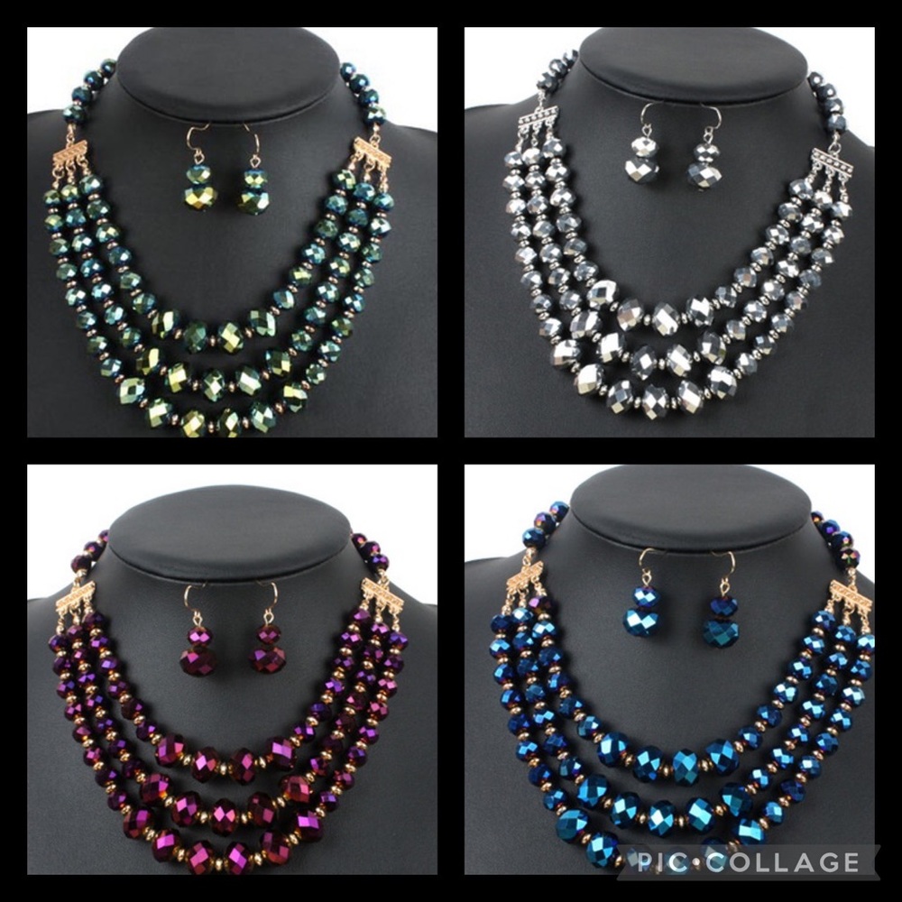 Beaded Necklace and Earrings Set Various Colors